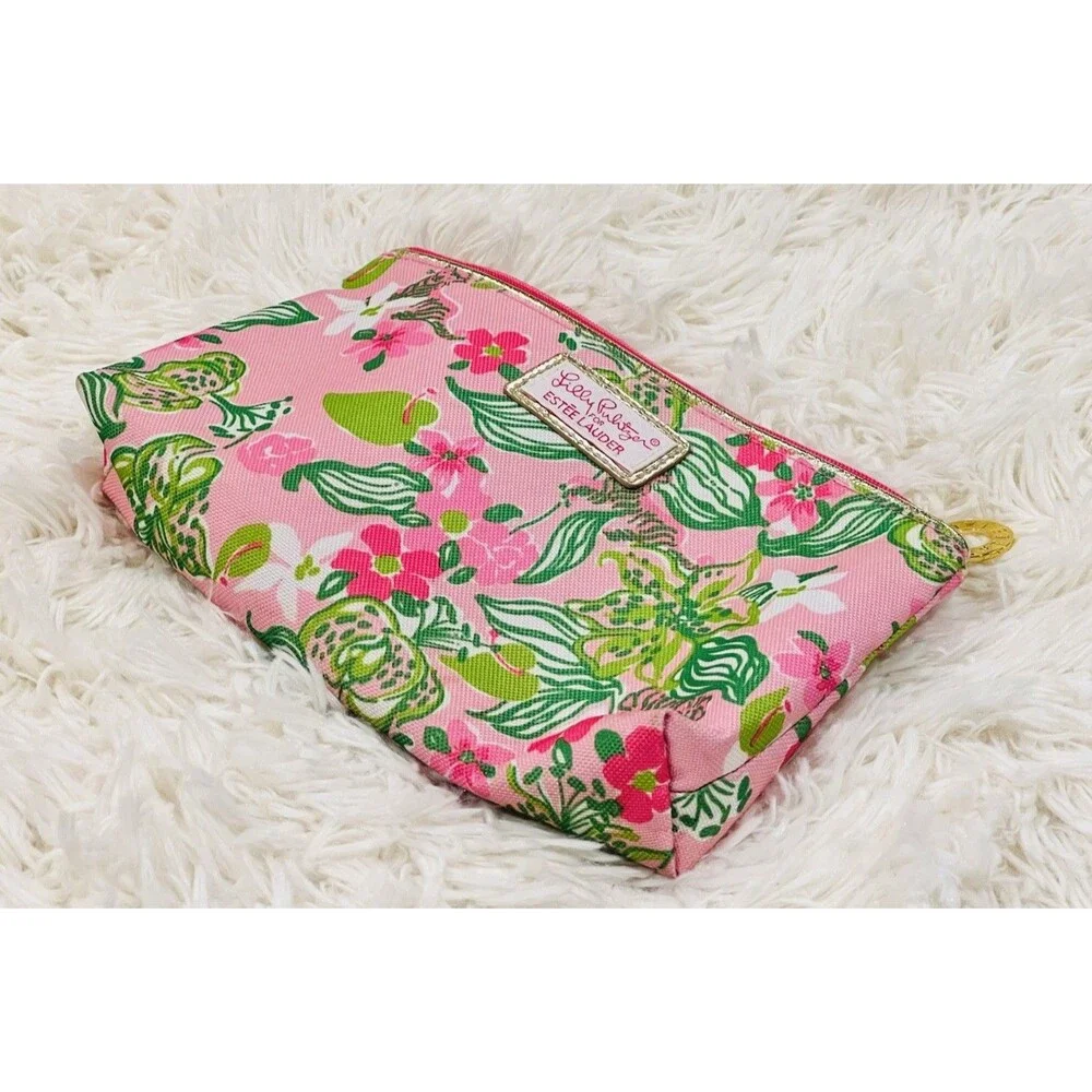Lilly Pulitzer For Estée Lauder Tiger Floral Print Cosmetic Zipper Pouch